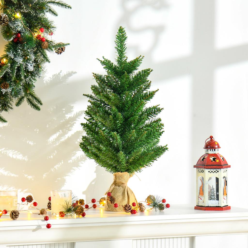 Small Artificial Christmas Tree, 60cm Tall, with 70 Branches, Fabric Base, Realistic Mini Christmas Tree for Indoor Use, Green