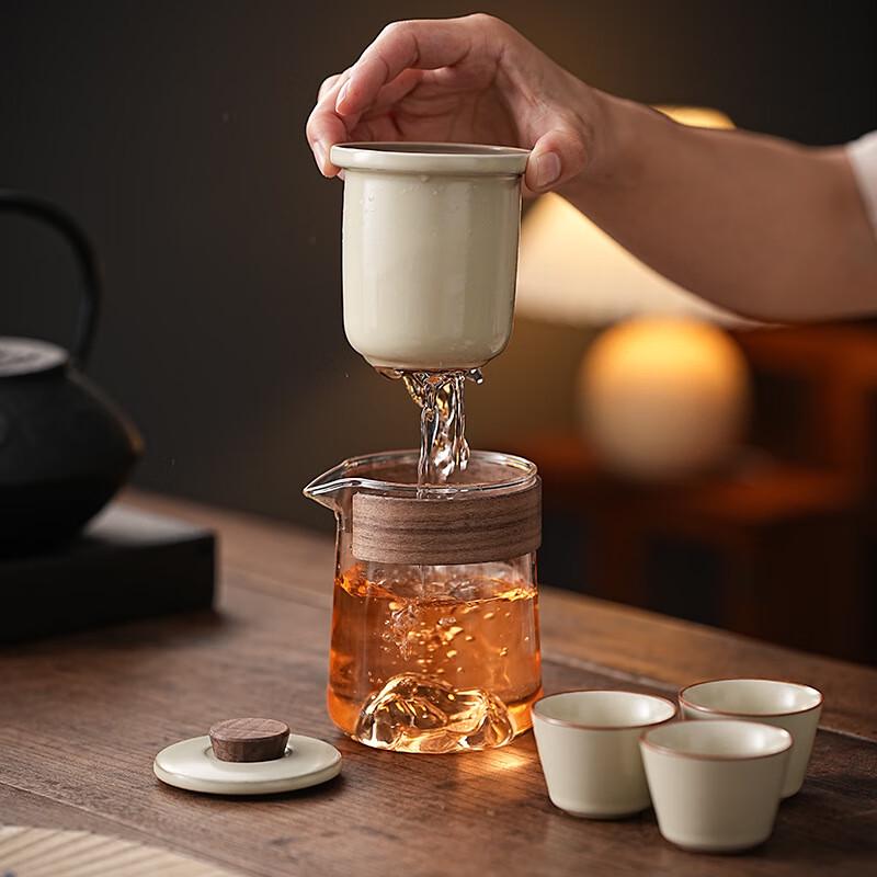 Дорожный чайный набор из руин печи Айлан Хуйцзя Ру Portable Glass 1 Pot 3 Cups Set