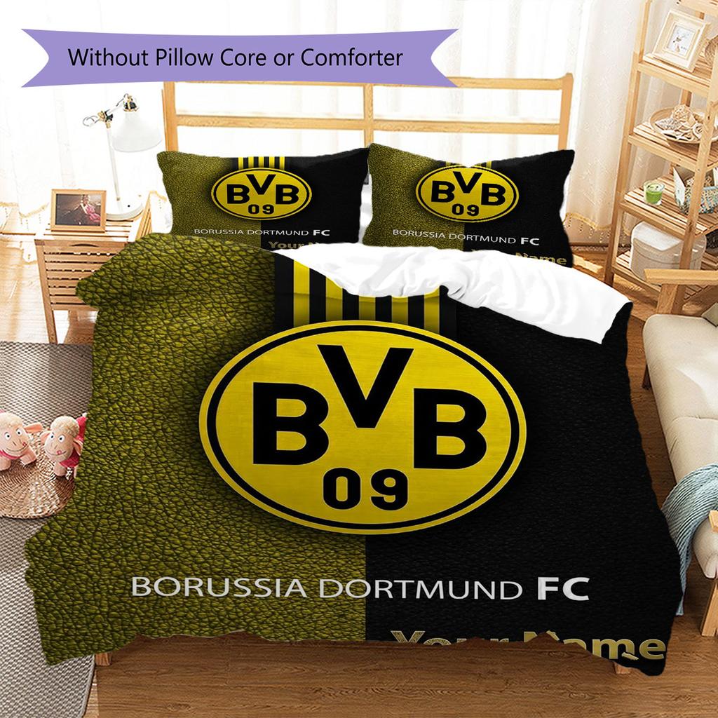 Borussia Custom Name Pattern Bedding,Quilt Set Quilt Cover Pillowcase Home Birthday Gift(1 * Duvet Cover + 2 * Pillowcase, Without Core)