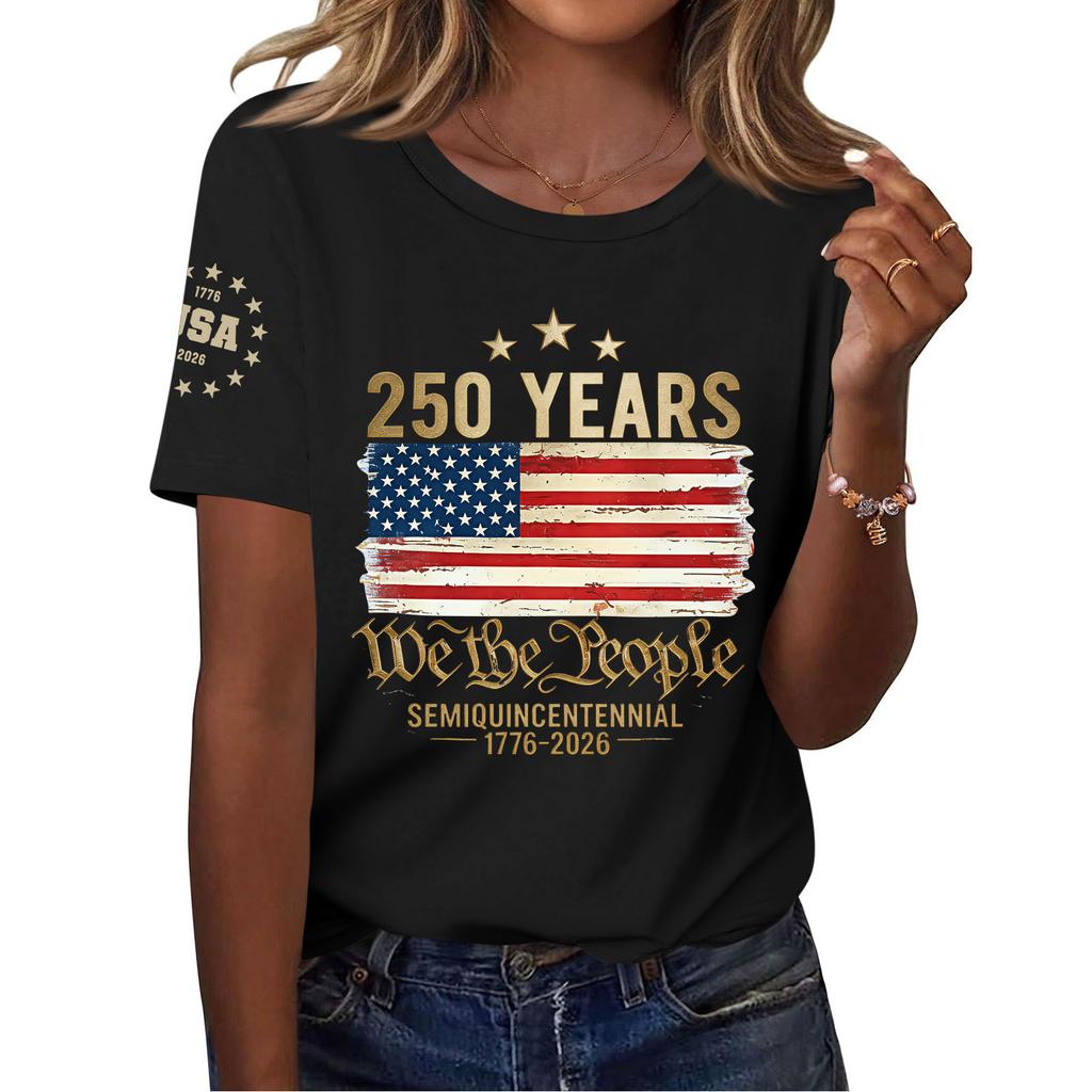 Women's Fashion Casual Printed Short Sleeve Round Neck Pullover Tops