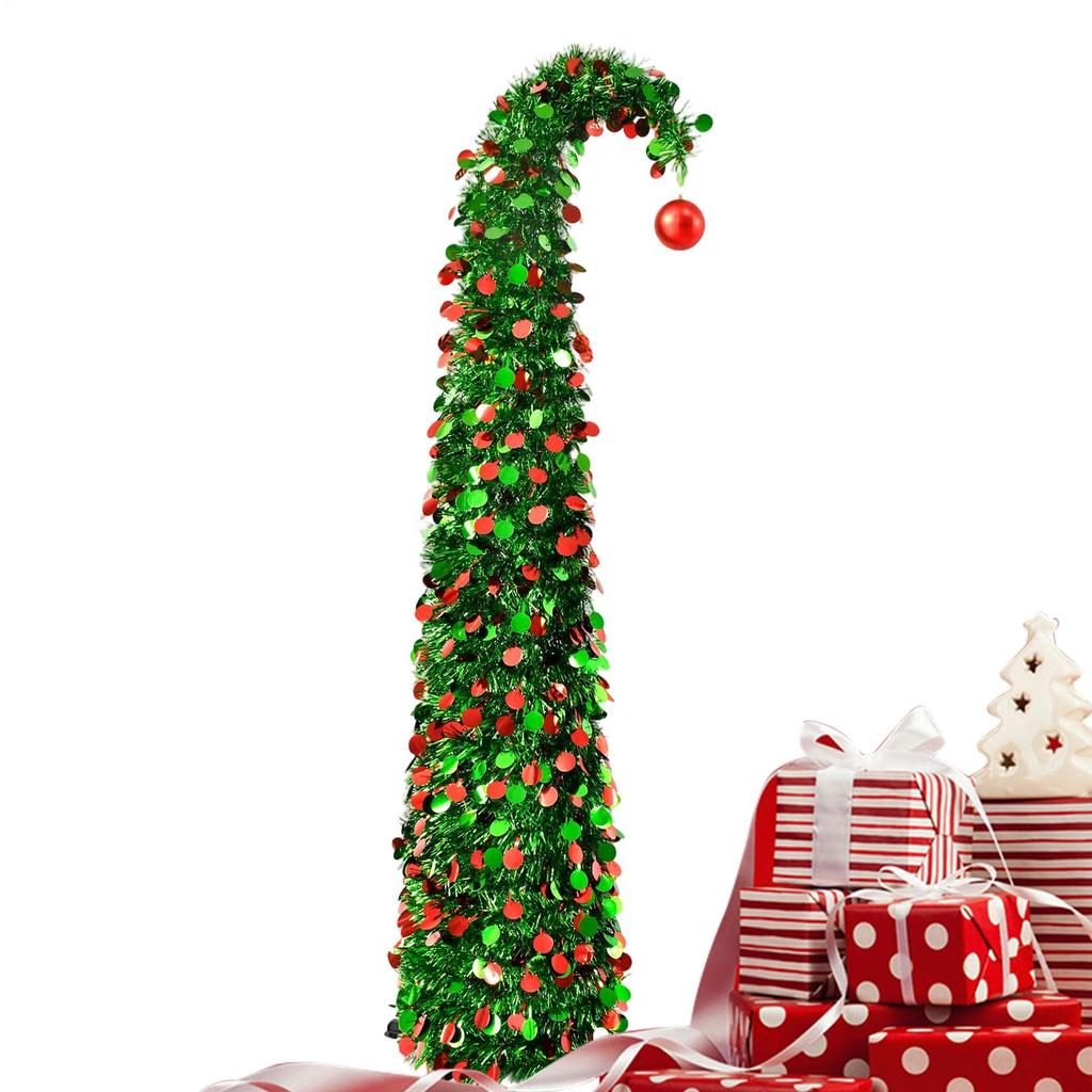 4.9 Ft Retractable Artificial Christmas Tree Foldable Yarn Thread Spiral Tree Christmas Decorations With Ball For Party Indoor