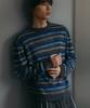 NODU Crop Multi-Stripe Brush Knit [Gray]