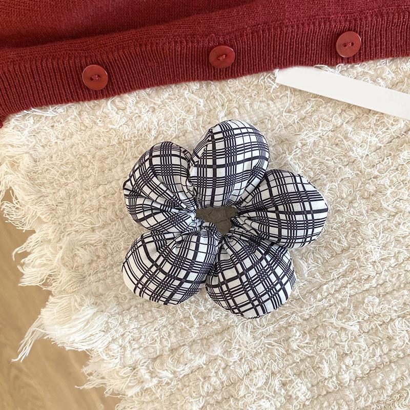 1PC Little Flower Hair Band Party Red Black Filled Cotton New Love Bow Plaid Intestine Ring Hair Accessories Hair Rings Girls