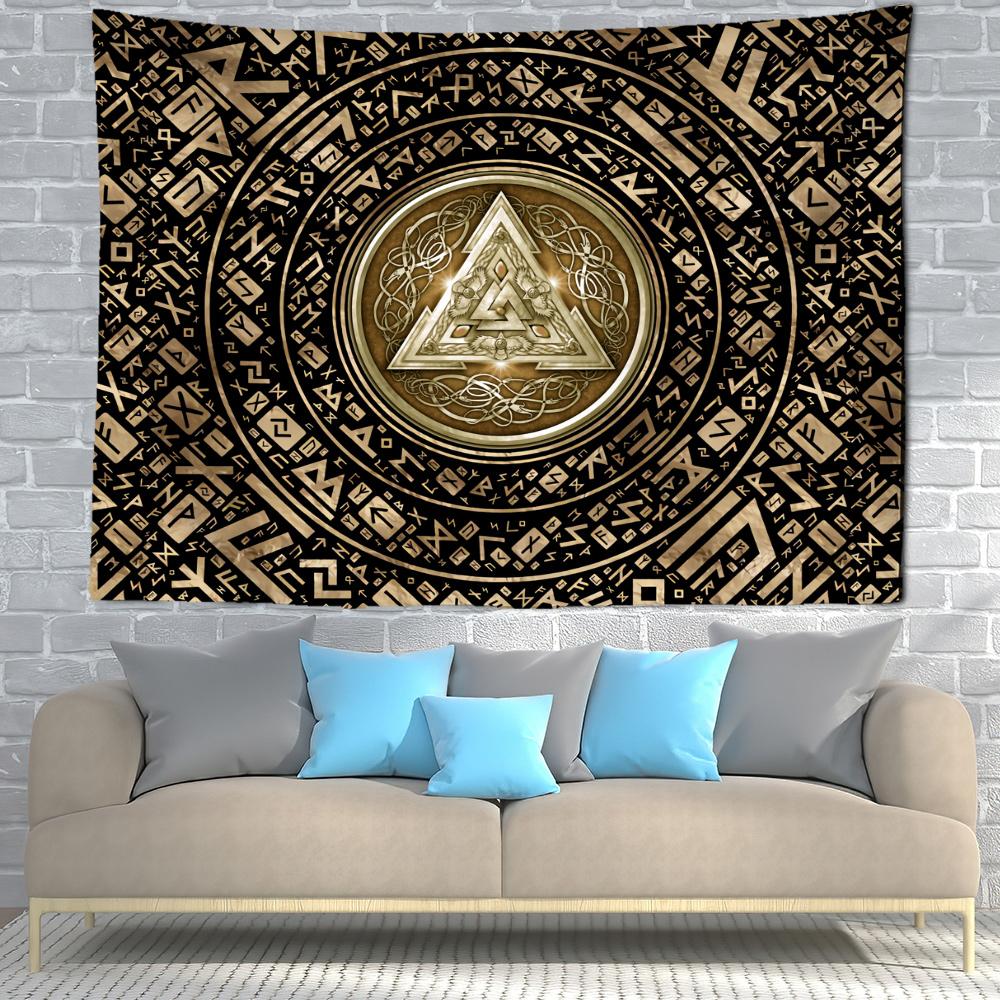 Viking Mystic Symbols Tapestry Home Decor  Psychedelic Scene Wall Hanging Boho  Raven Sofa Blanket