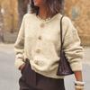 Maglione da donna autunnale beige morbido con bottoni decorativi, girocollo, manica lunga, oversize