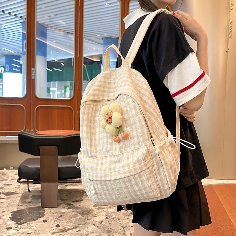 Checkered Backpacks Women Backpack Travel Backpack Cute Backpack Cartoon Backpacks Back To School Bag Class Bag for Girl Mochila