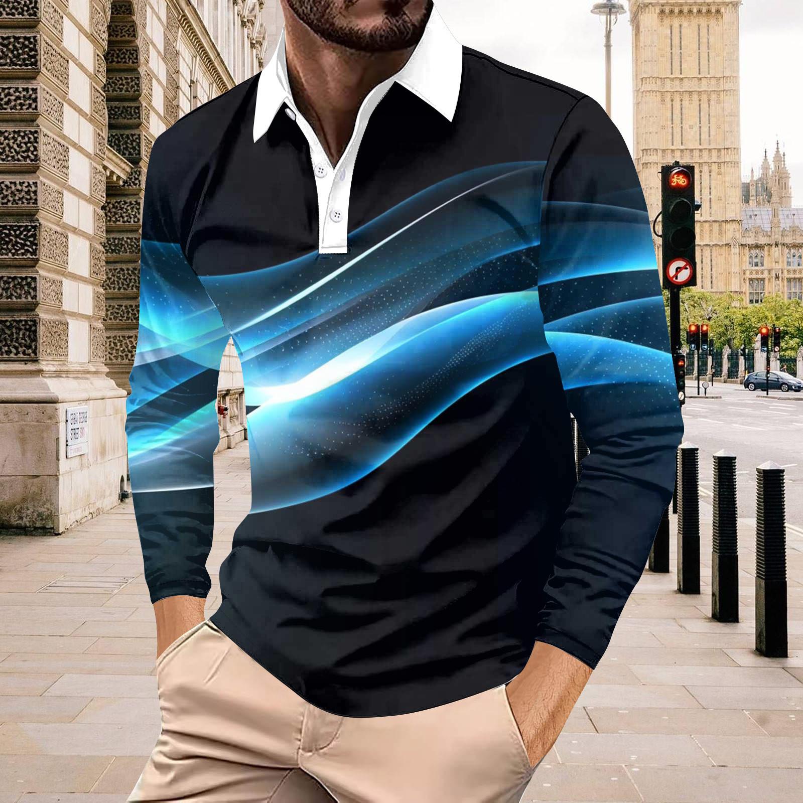 

Чоловіча сорочка для гольфу, повсякденна, спортивна, з V-подібним вирізом, ребристим коміром, довгим рукавом, модна повсякденна одноколірна однотонна весна та літо, звичайного крою XXL