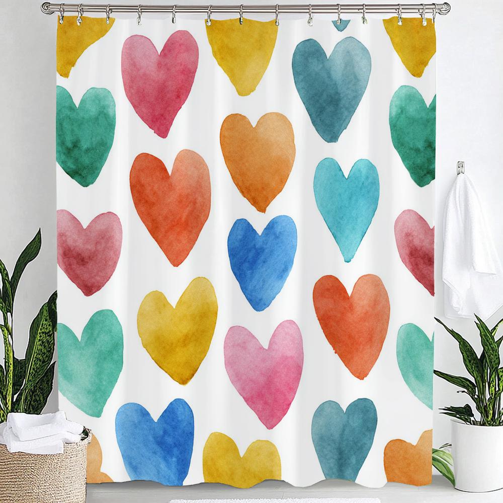 

1Pc Romantic Pink Love Print Waterproof Shower Partition Privacy Hanging Curtain With 12 Hooks Multiple Size Machine Washable W60H190(CM)-1 Pcs