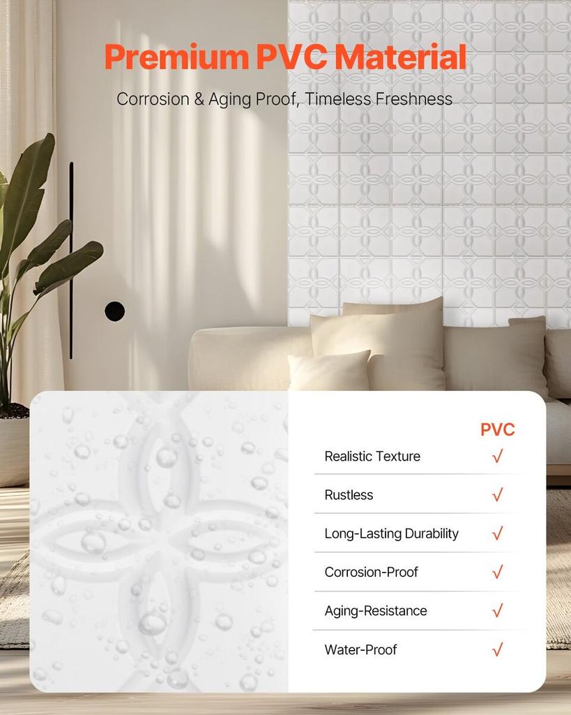 3D Wall Panels 33-Pack 11.81x11.81'' PVC 32 Sq.Ft Coverage Floral White