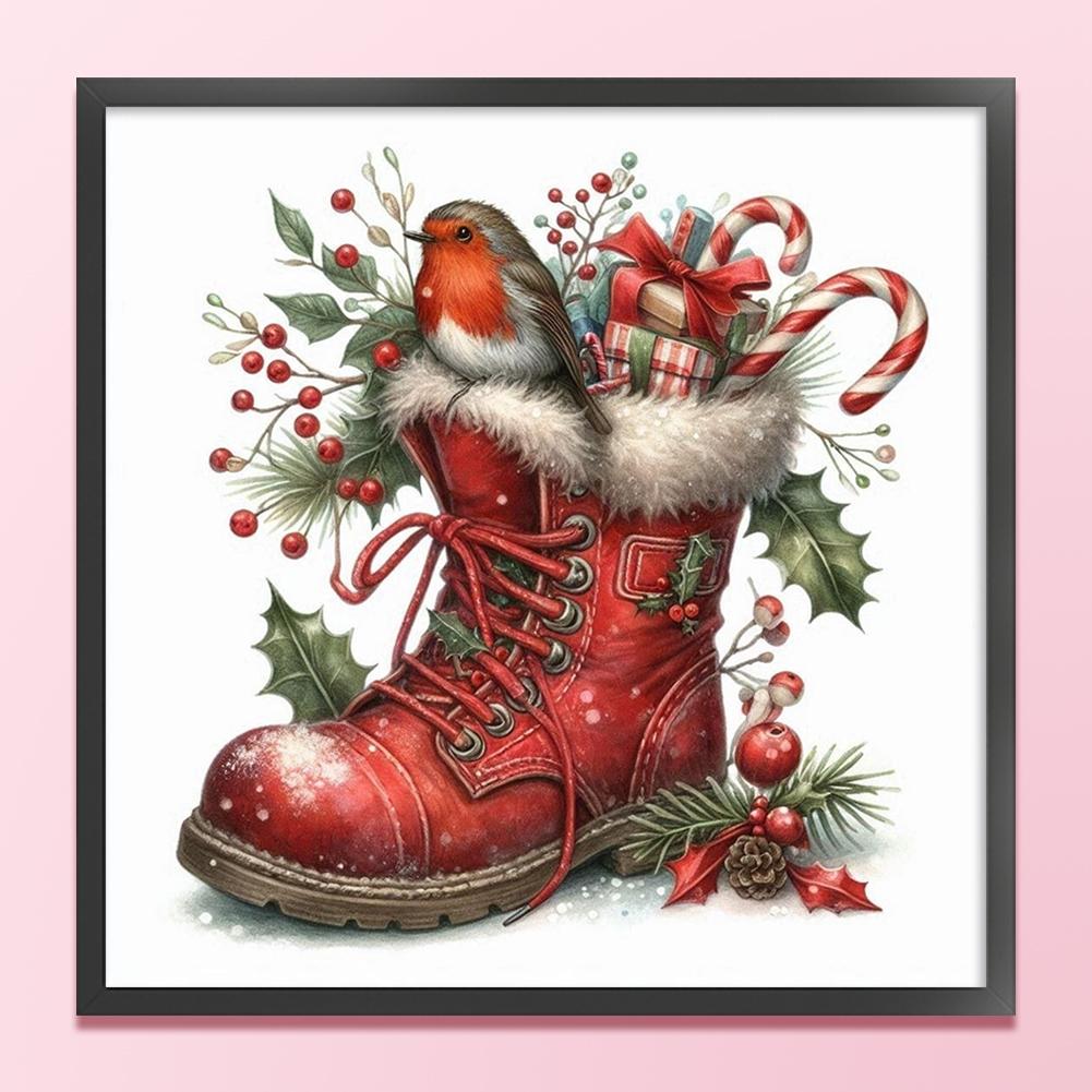 Red Boots Bird Full 11CT DIY Counted Cross Stitch Kits for Adults Home Decor Cross Stitch Patterns Arts Craft Kits 15.75x15.75in