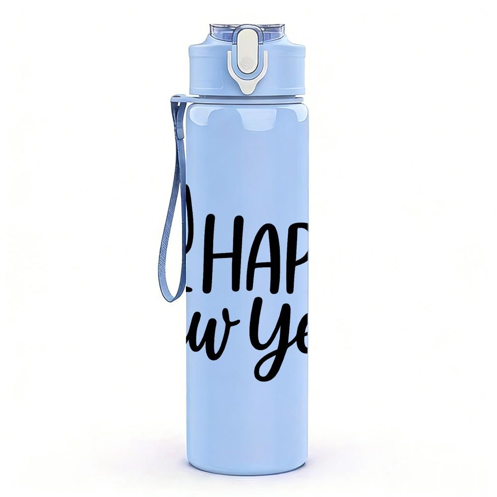1PC Happy New Year Wine Glass 750ml Color Plastic Sports Water Bottle Leakproof Flip Straw Lid Suitable for Sports Office Home Use