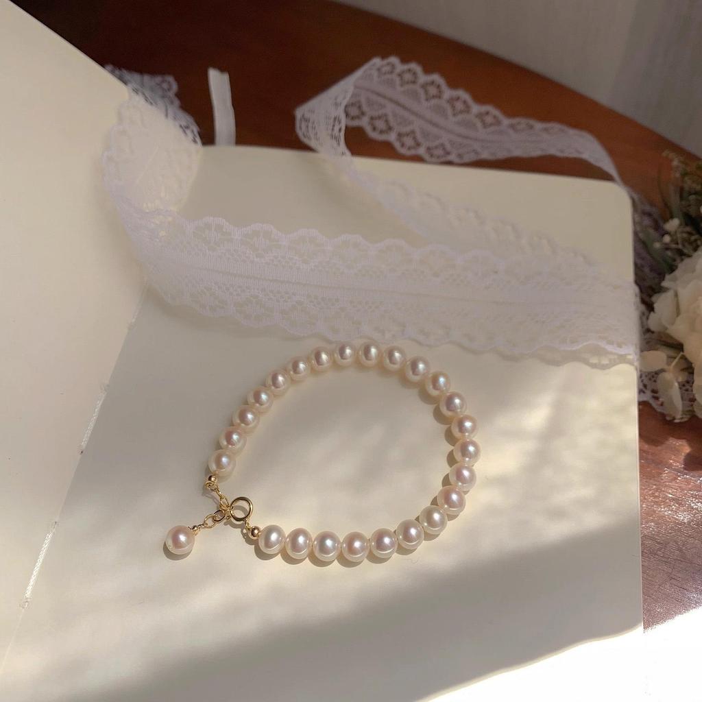 2025 New 6-7mm Near Round Freshwater Pearl Bracelet with 18k Gold-Plated Copper - Light Luxury, Simple & Versatile Style