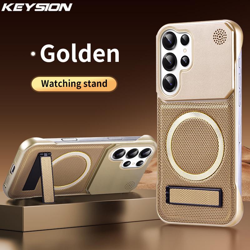 

KEYSION Luxury Magnetic PU Leather Aromatherapy Phone Case for Samsung Galaxy S22 S23 Ultra Kickstand Borderless Back Cover for Galaxy S22 Ultra золотой
