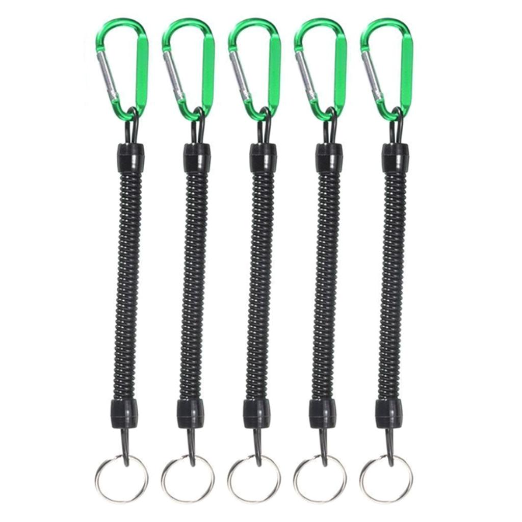 5Pcs Coiled Fishing Lanyard with Carabiner Retractable Safety Coiled Tether Fishing Ropes Pliers Lip Fishing Tackle
