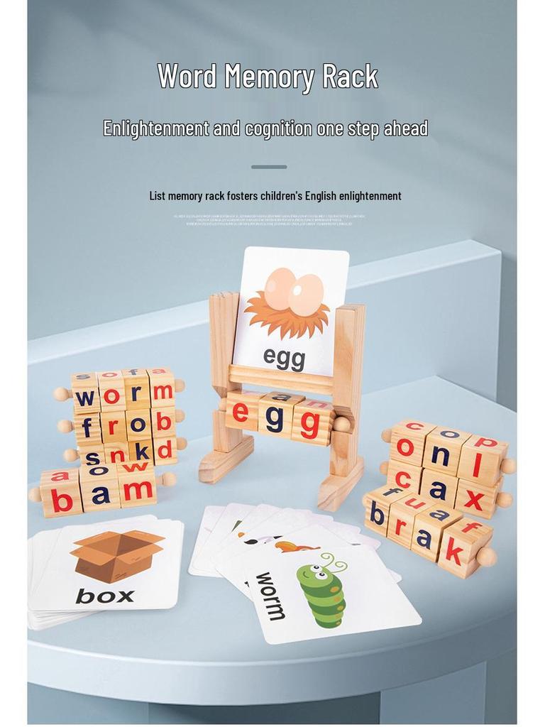 Wooden Rotating Letter Puzzle Blocks - Short Vowel Word Spelling Aid