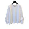 Women Spring and Autumn Design Thin Splicing Sweatshirt Vintage Solid Color Round Neck Top