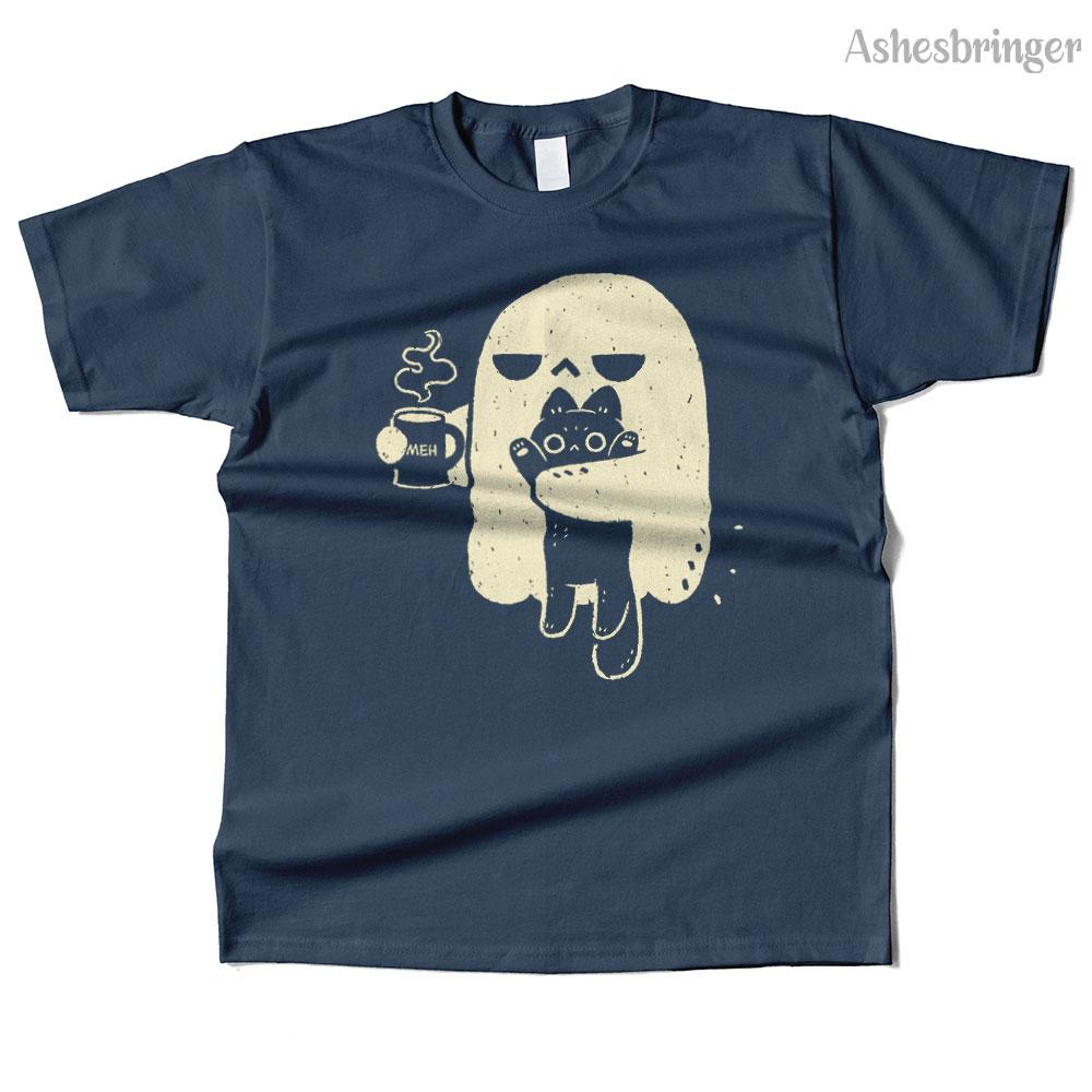 Unisexs Cotton Cute Ghost Holding Cat Graphic High Quality T Shirt Street Casual Style Tee for Unisex and Women