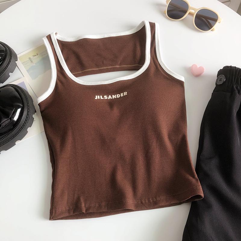 

Круглый вырез с принтом 3D-букв, открытая спинка, облегающий укороченный топ, майка one size темно-коричневого