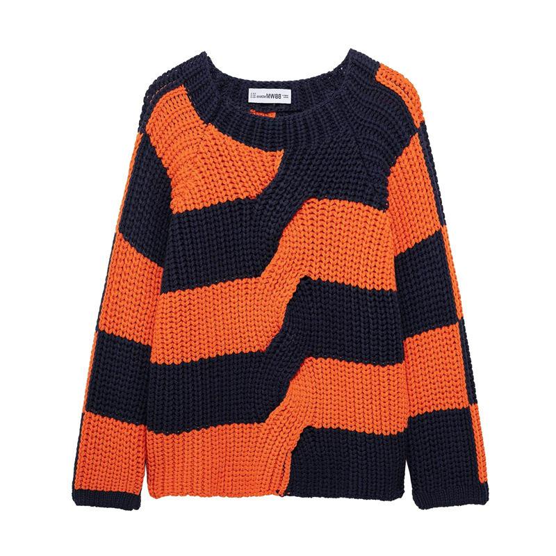 

TAOP&ZA Women s Striped Loose Knit Sweater - Long Sleeve, Round Neck Small