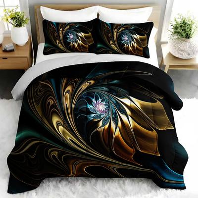 3-teiliges Modern Art Geometrisches Decken-Bettdecken-Set mit Abstraktem Blumen-Bettwäsche-Bettbezug-Set Enthält 2 Kissenbezüge für Schlafzimmerdekoration