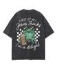 First Of All Jesus Thinks I'm A Delight Frog Coffee Graphic Vintage Washed T-Shirt Men Women Oversized Short Sleeve Casual Tops