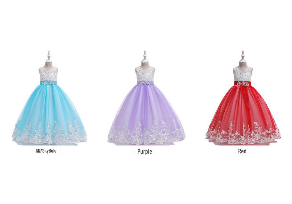 New 2026 Style Girls' Color Block Puffy Princess Formal Wedding Flower Girl Dress