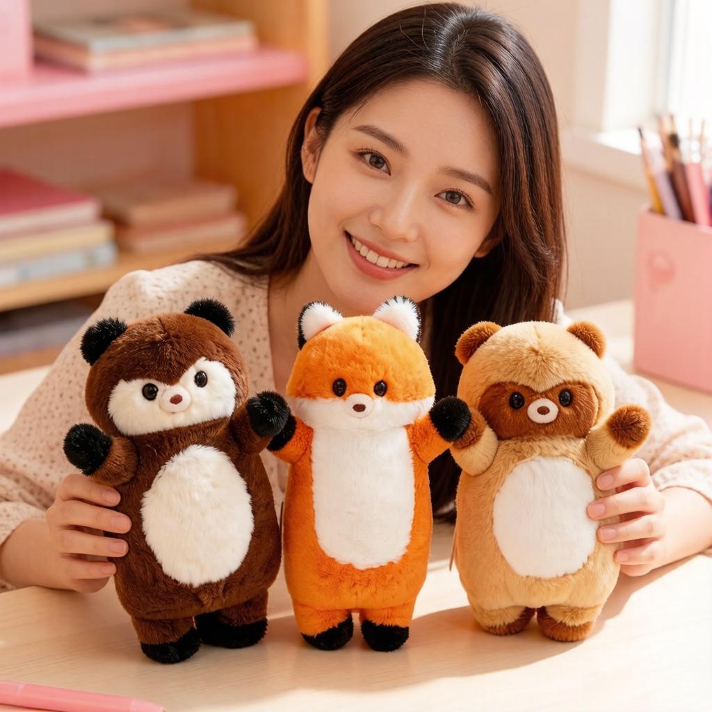 20cm Squeezed BB Sounding Cute Small Standing Animal Plush Toy Fox Raccoon Bear Soft Doll Companion Appeasing Gift