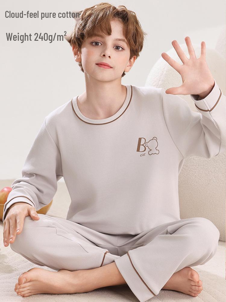 2026 Boys' Long Sleeve Pajama Set for Teens - Spring & Autumn Homewear