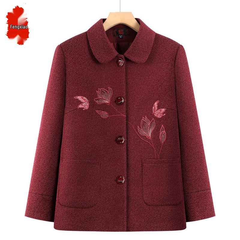 Fengxiao Spring/Autumn Embroidered Lapel Jacket for Middle-Aged Women 2XL