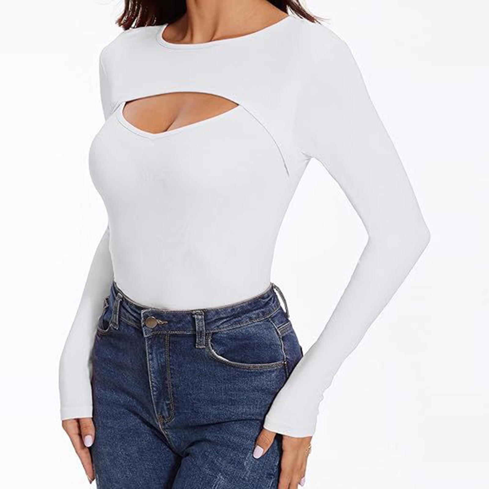 

Женская модная повседневная блузка с вырезом спереди, облегающая, сексуальная, с длинным рукавом S белый