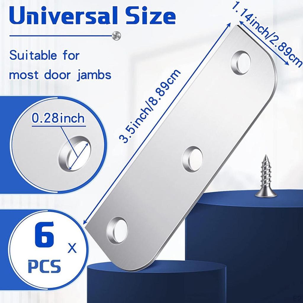 6 Pieces Door Hinge Filler Plates Kit Edge Easy to Install with Matching Screws Plate