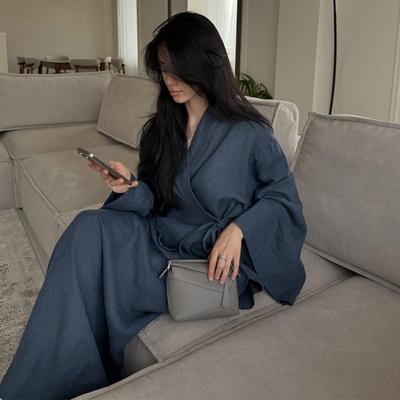 2025 Summer Women's Casual Tie Cardigan & High Waist Midi Skirt Set