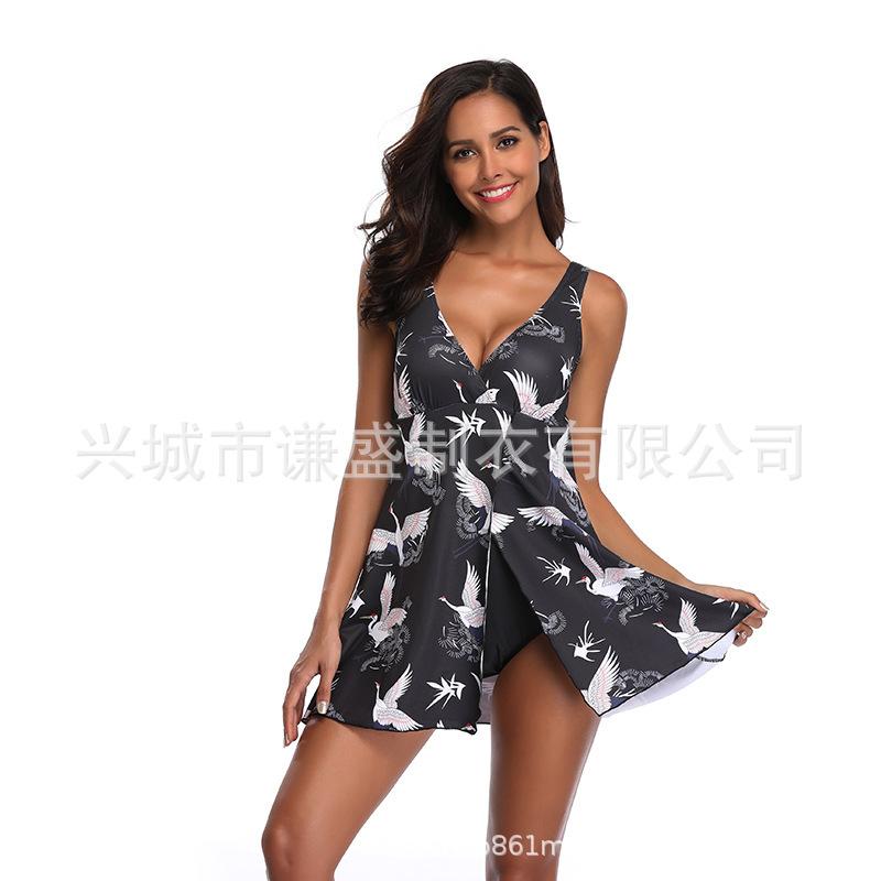 Printed women's one-piece split fork fattening holiday new swimsuit swimsuit
