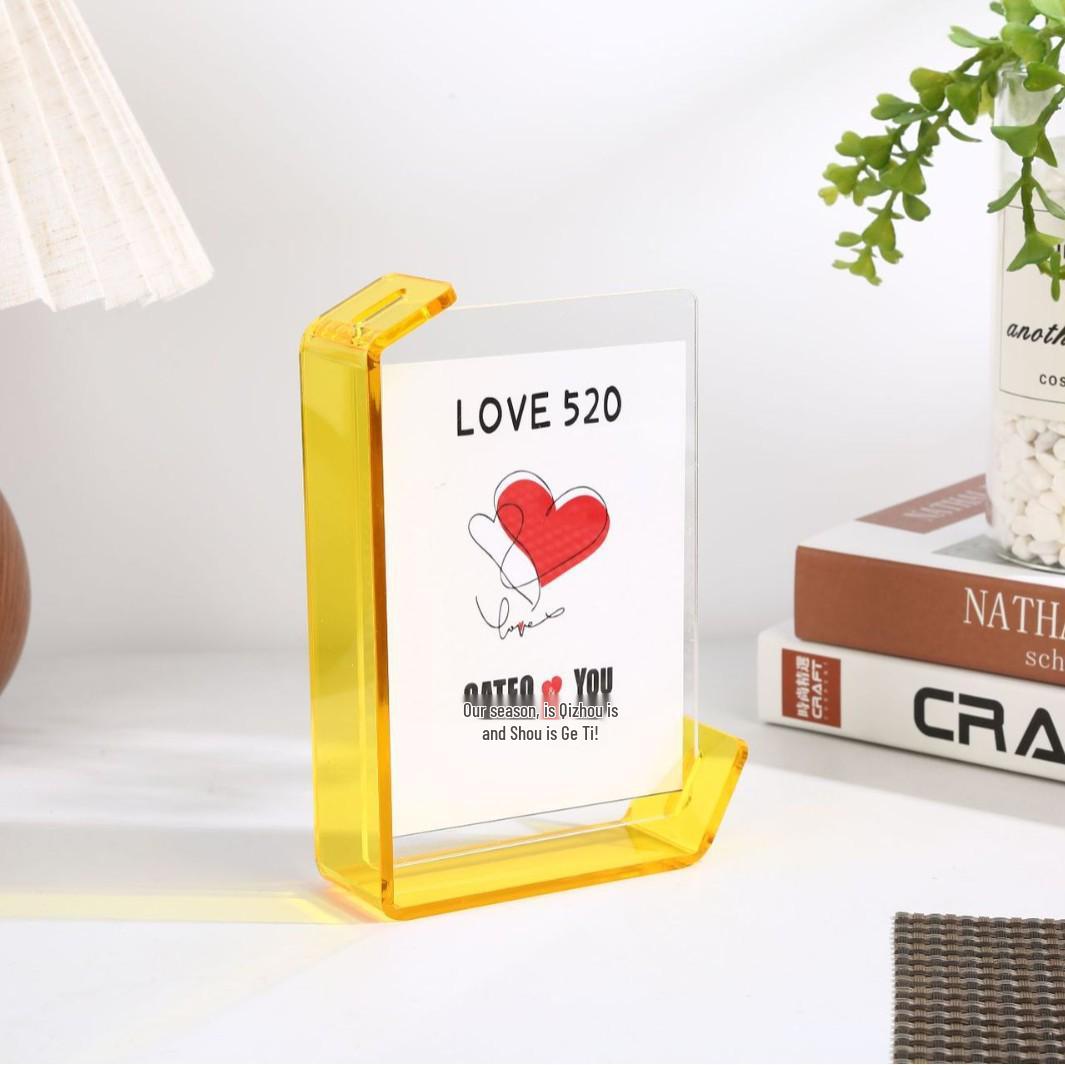 

Acrylic L-Shaped Double-Sided Transparent Photo Frame, No-Punch, Thickened Dopamine Colors 6 inches