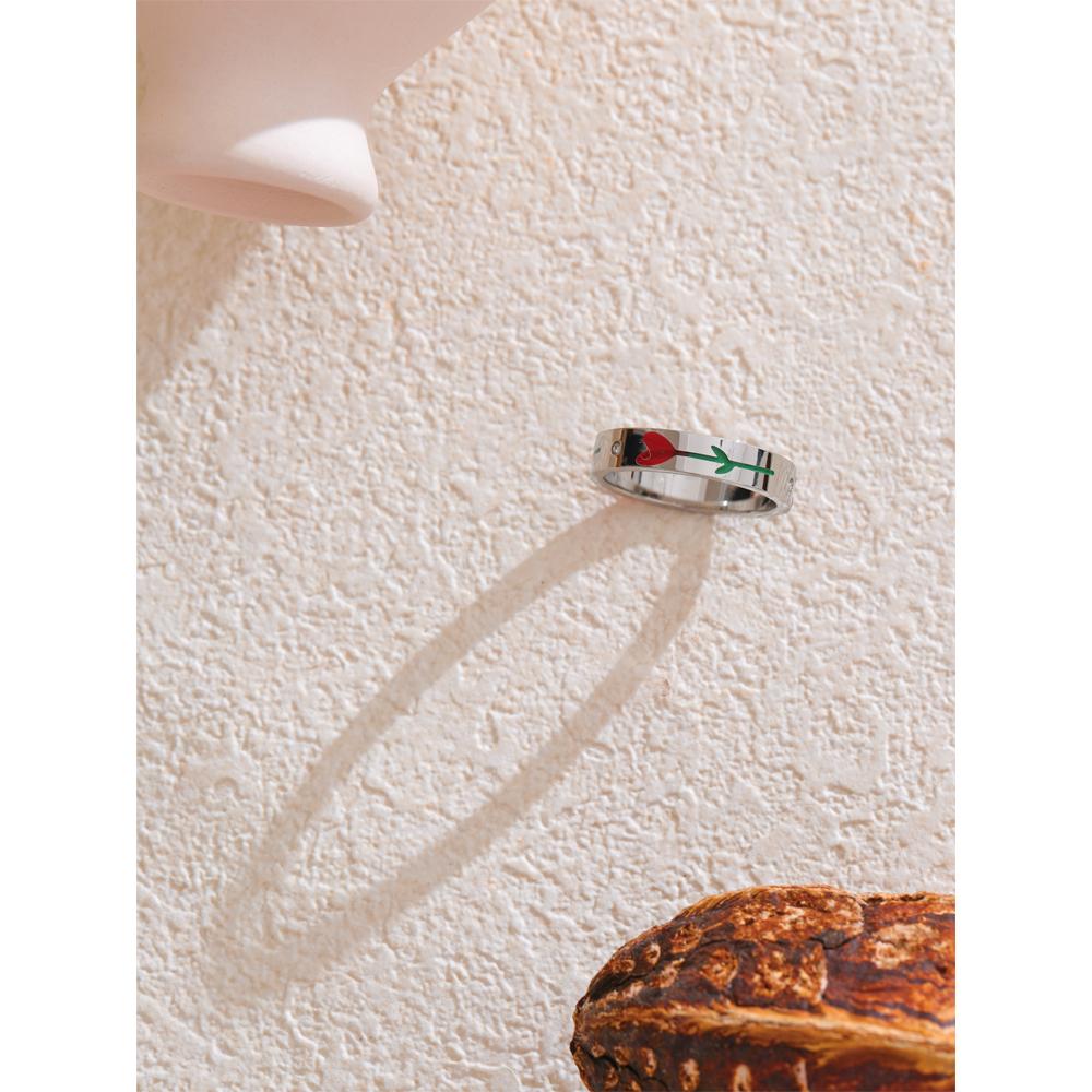 Eetit 6789# Anel de moda com retenção de cor de flor de esmalte de aço inoxidável, novo estilo, charme à prova d'água, joias requintadas