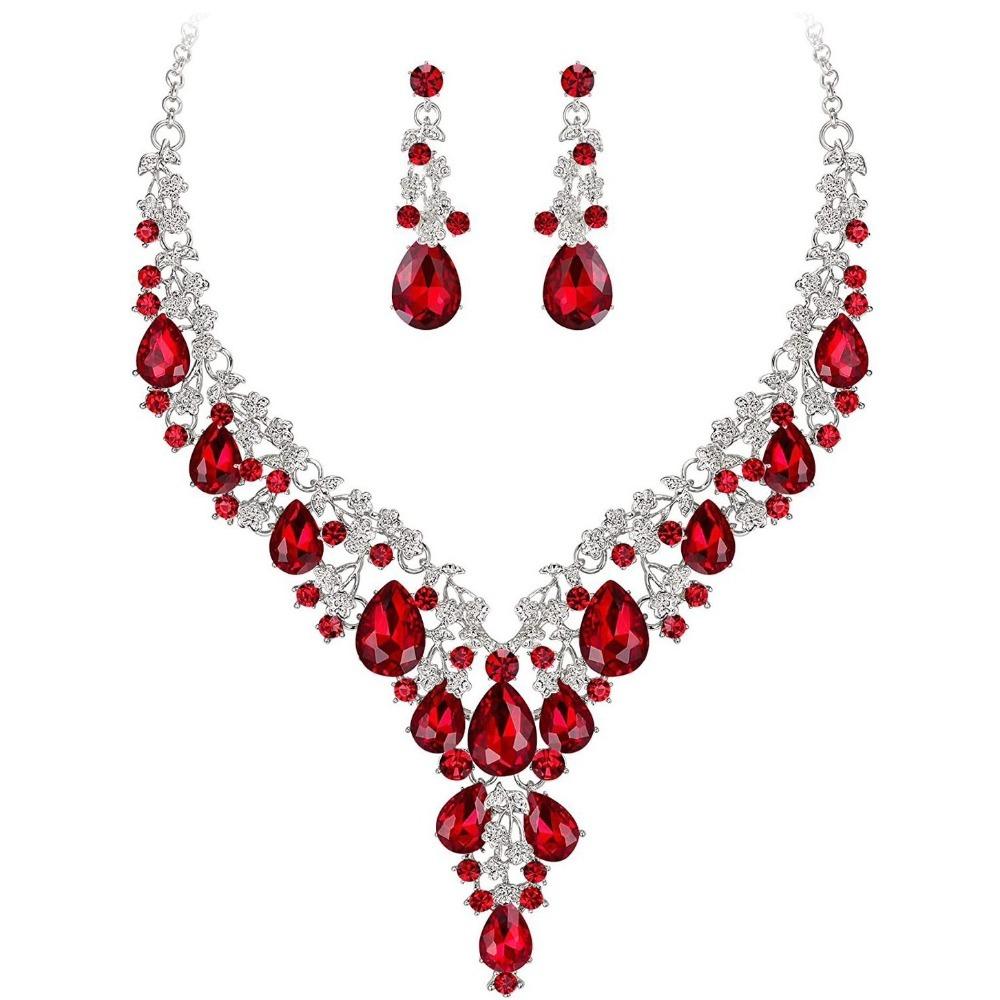 

Rhinestone Rhinestone Jewelry Set Shining Luxury Crystal Necklace Earrings Formal Sparkling Women s Ball Gown Accessories красный