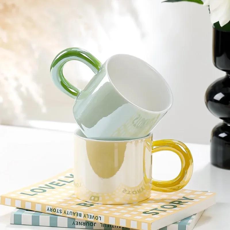 Pearl Glazed Porcelain Coffee Mugs Home Kitchen Drinkware Christmas Party Gifts Children's Water Cup Office Coffee Mug
