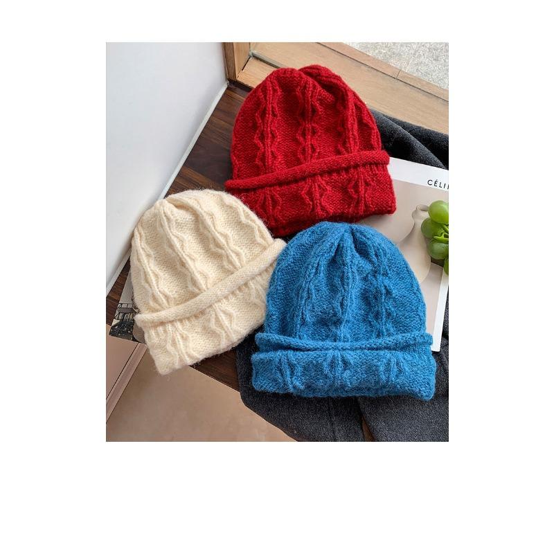 Women S Blue Knit Slouch Hat Winter Warm Thick Beanie Cap
