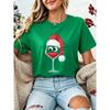 Drinking Christmas T‑Shirt Women Funny Wine Glass Santa Graphic Tee Tops
