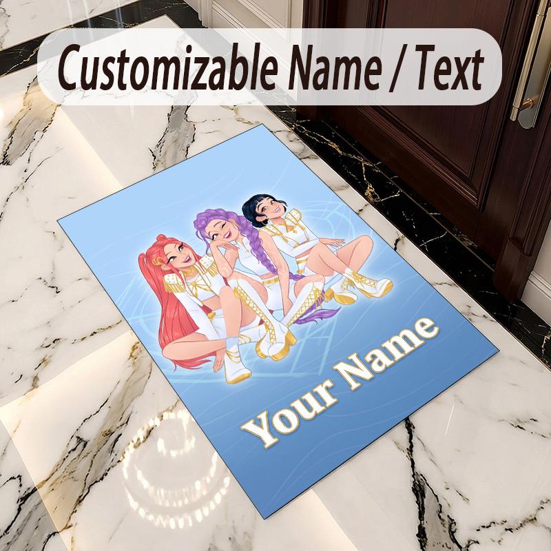 Crystal Velvet Rug Kpop Demon Hunters Print Custom Name Text Floor Mat Home Decor