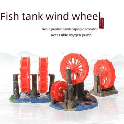 Fish Tank Windmill Wheel Ornament with Oxygen Pump for Aquariums