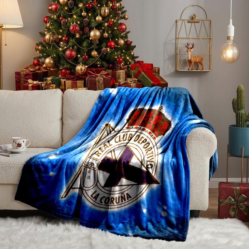 Deportivo A Coruna Crest Throws Blanket Flannel Blankets Plush for Couch Bed Gifts for Men Women Travel picnic blanket Christmas fan gifts