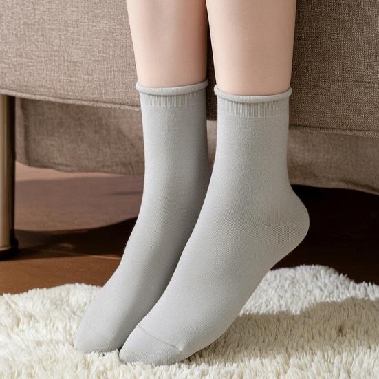 Casual Korean Style Hosiery Women Mid-Length Crew Socks, Loose Cuff Mittens, Comfortable Breathable Athletic Socks Solid Color for Autumn Winter Daily