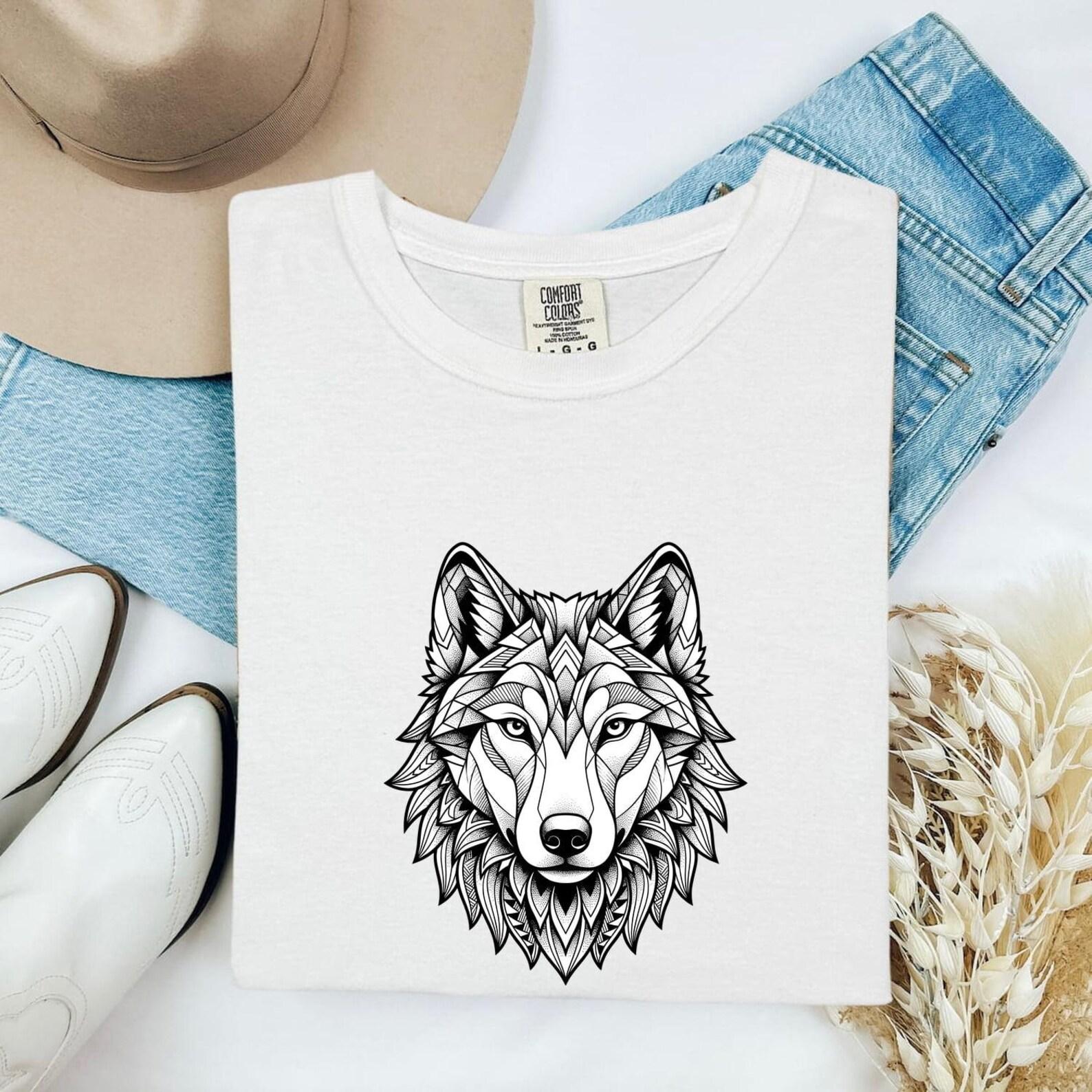 Wolf Profile Shirt Animals Forest Gift Women Minimalist Tee Wolf T-Shirt Wildlife Fan Simple Tshirt Woods Graphic Native Motif Tshirt 4XL