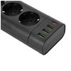 Extension Cord 3 SCHUKO Sockets + 3x USB-A + USB-C, 3 , Black, with Grounding and Switch