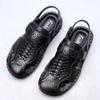 2025 Sommerschuhe Herren Echtes Leder Sandalen Flach Rutschfest Rindsleder Männerschuhe Modemarke Schwarz Gelb Schuhe
