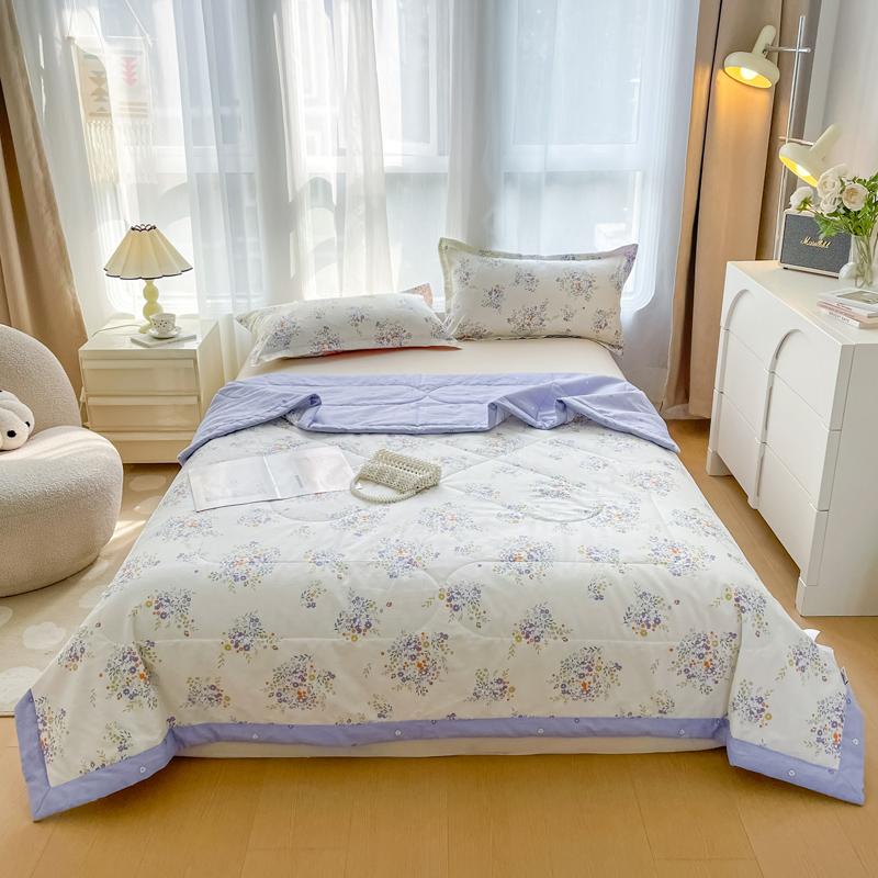 Pastoral Flowers Print Summer Quilt 100% Cotton Home Bedroom Soft Breathable Air Conditioning Quilted Quilt Machine Washable