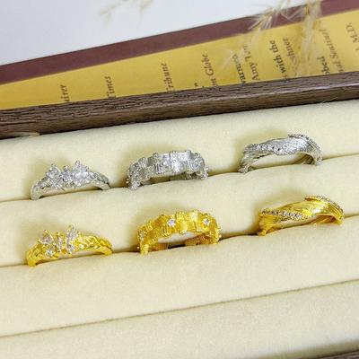Medieval Vintage Brushed Zircon Bow Open Ring Light Luxury High Sense Niche Personality Ring