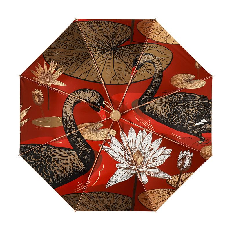 Three-fold parasol new gold glue digital brush sunscreen sun umbrella gold aluminum alloy skeleton pattern