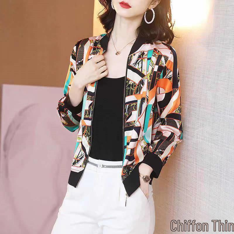 

2025 Шифоновая набивная куртка: Женские тонкие весенне-летние корейские солнцезащитные средства XL